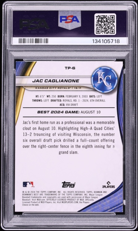 2024 Bowman's Best Top Jac Caglianone PROSPECT #TP6 PSA 10 GEM MINT