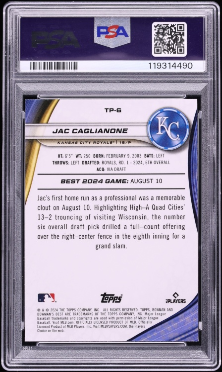 2024 Bowman's Best Top Jac Caglianone PROSPECT #TP6 PSA 10 GEM MINT