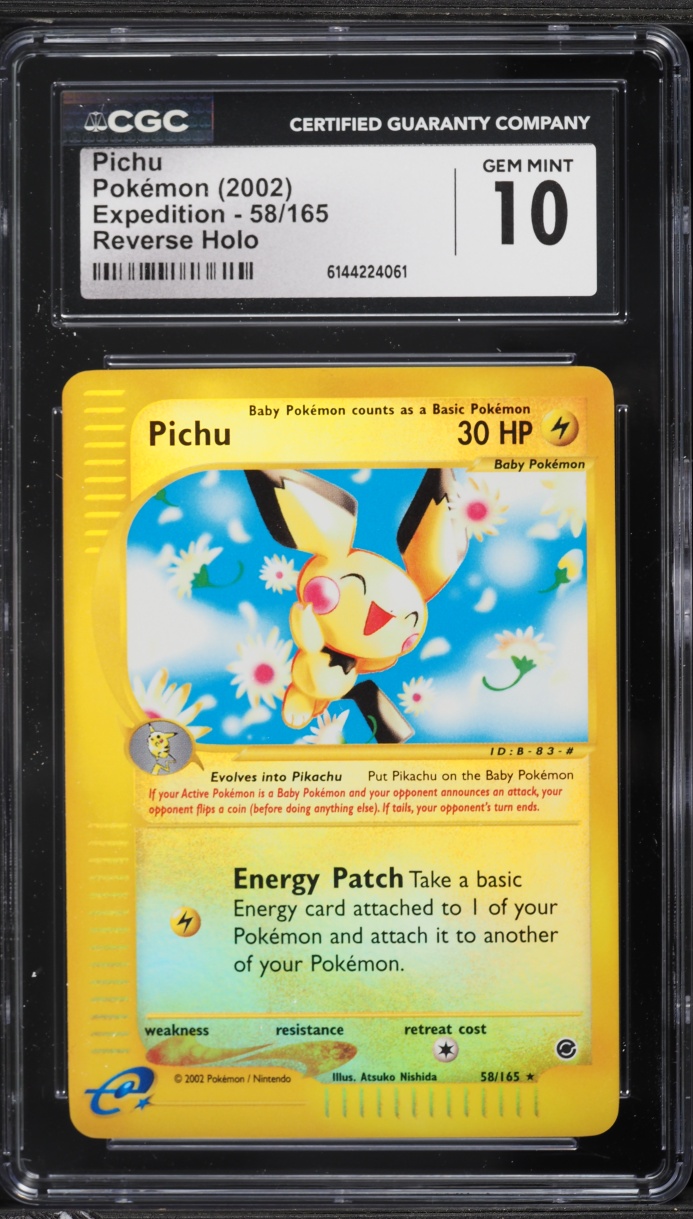 2002 Pokemon Expedition Reverse Holo Pichu #58 CGC 10 GEM MINT