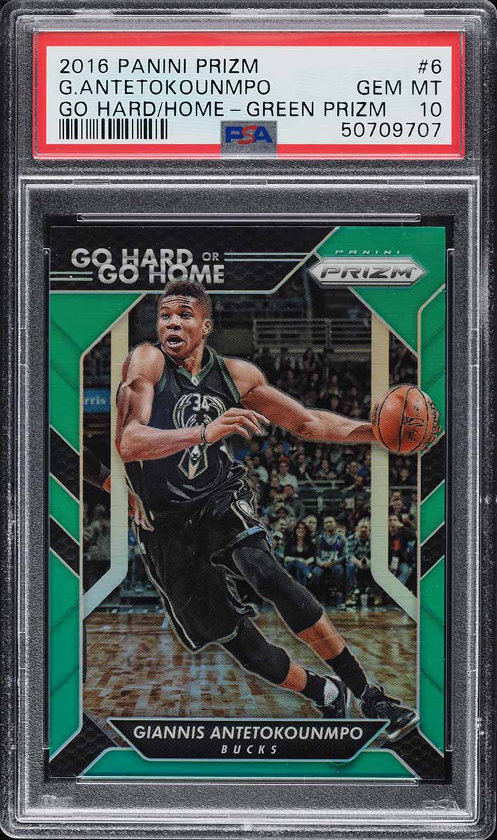 2016 Panini Prizm Go Hard Or Go Home Green Prizm Giannis Antetokounmpo #6 PSA 10