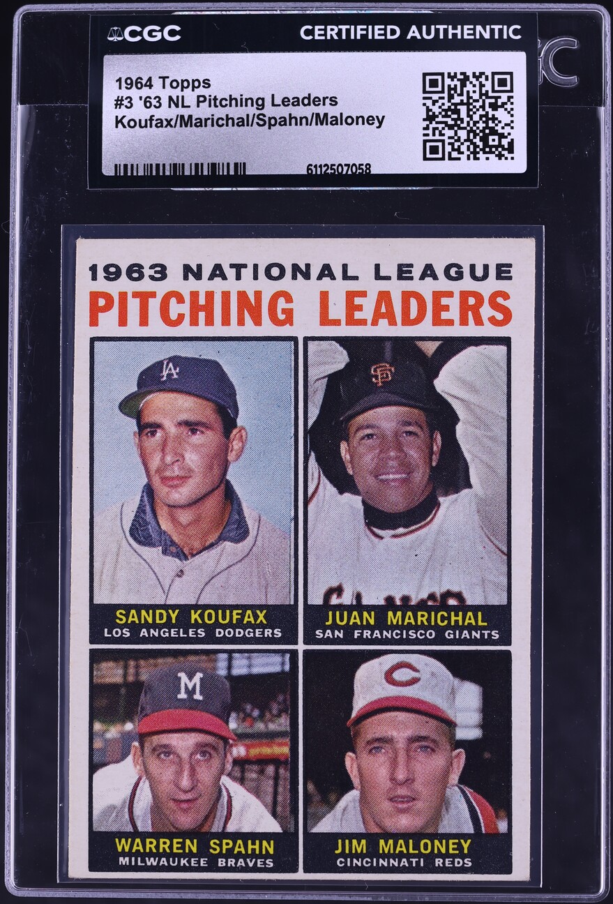 1964 Topps Sandy Koufax & Warren Spahn NL PITCHING LDRS #3 CGC AUTH