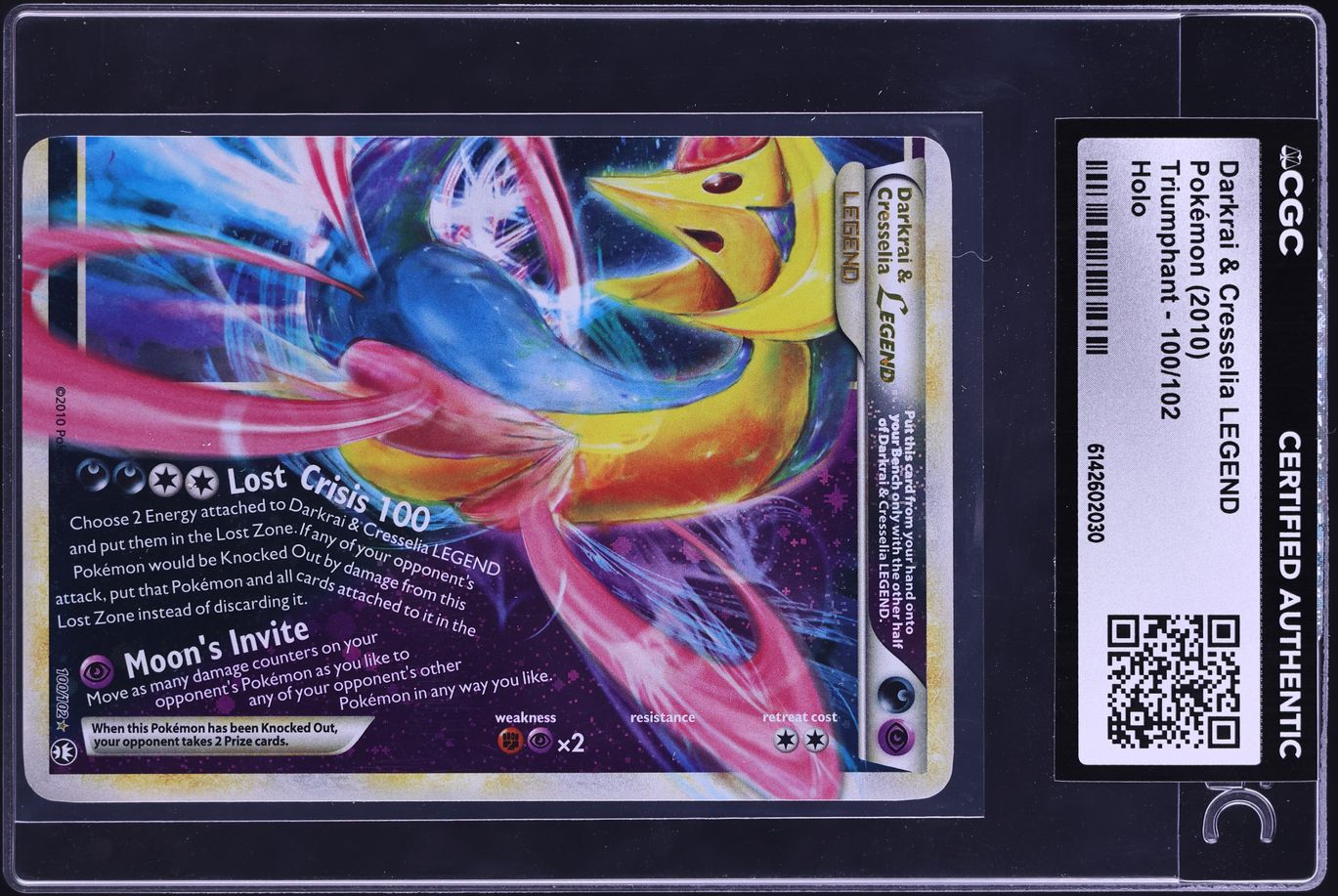 2010 Pokemon HeartGold & SoulSilver Triumphant Holo Darkrai & Cresselia LEGEND #100 CGC AUTH
