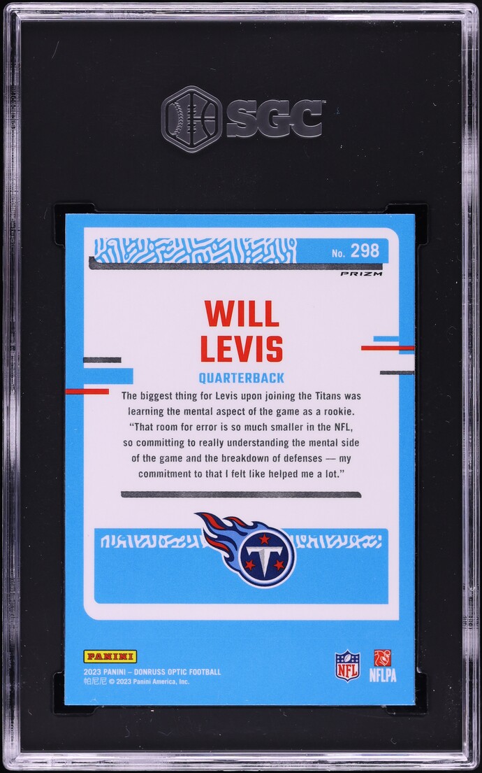 2023 Donruss Optic Holo Prizm Will Levis ROOKIE #298 SGC 10 GEM MINT