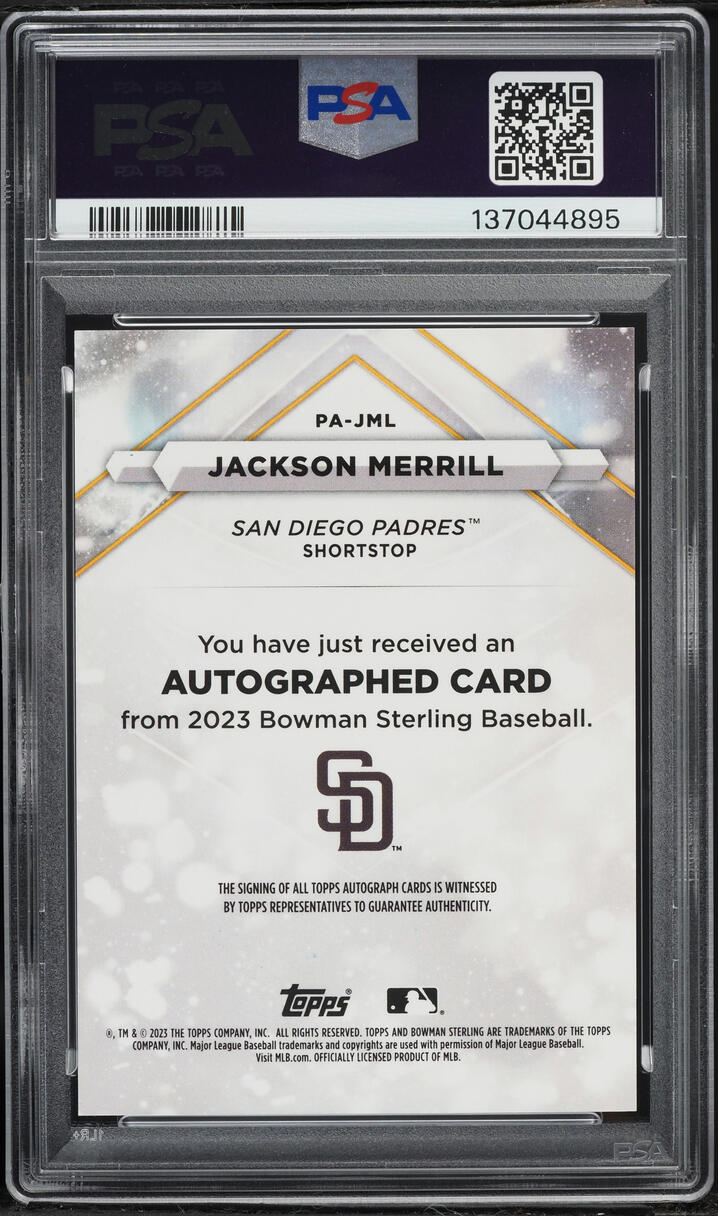 2023 Bowman Sterling Jackson Merrill PROSPECT AUTO #PA-JML PSA 10 GEM MINT