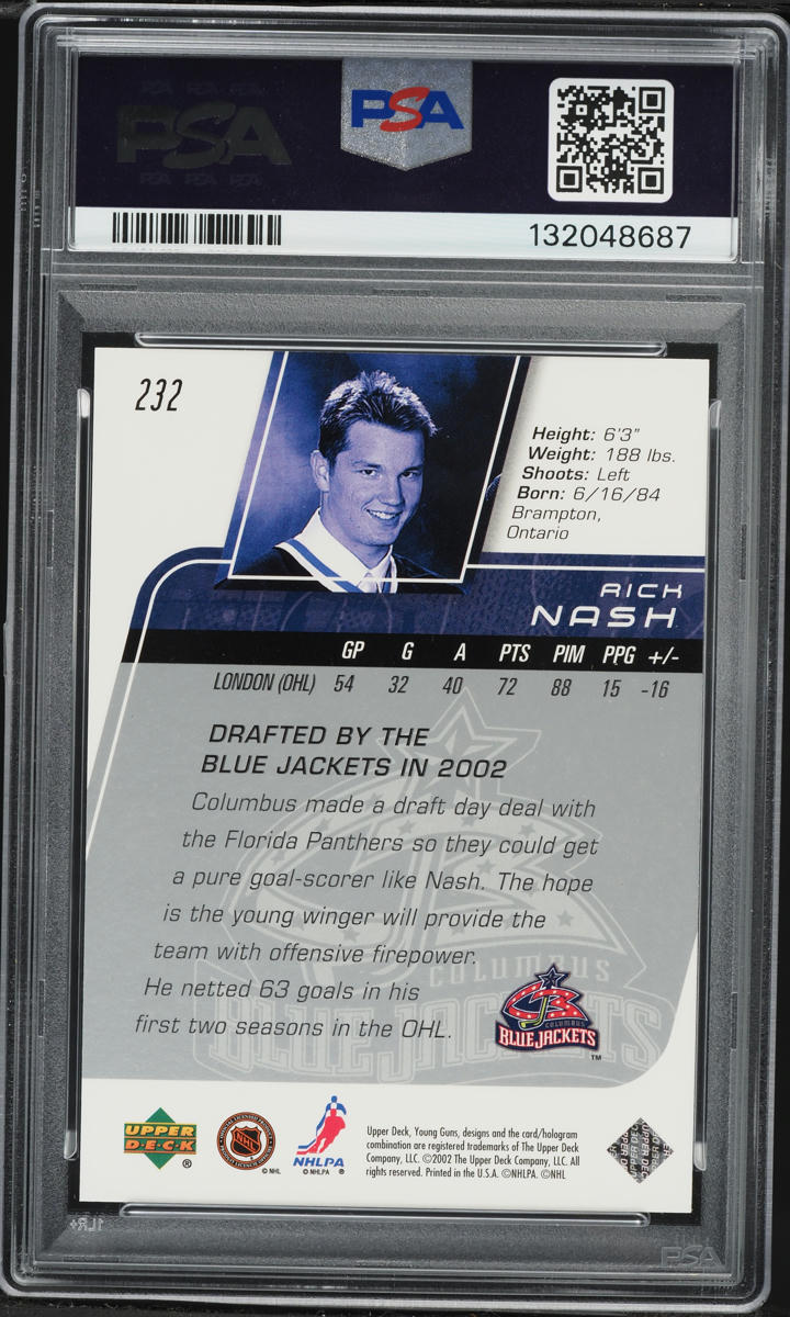 2002 Upper Deck Young Guns Rick Nash ROOKIE #232 PSA 8 NM-MT