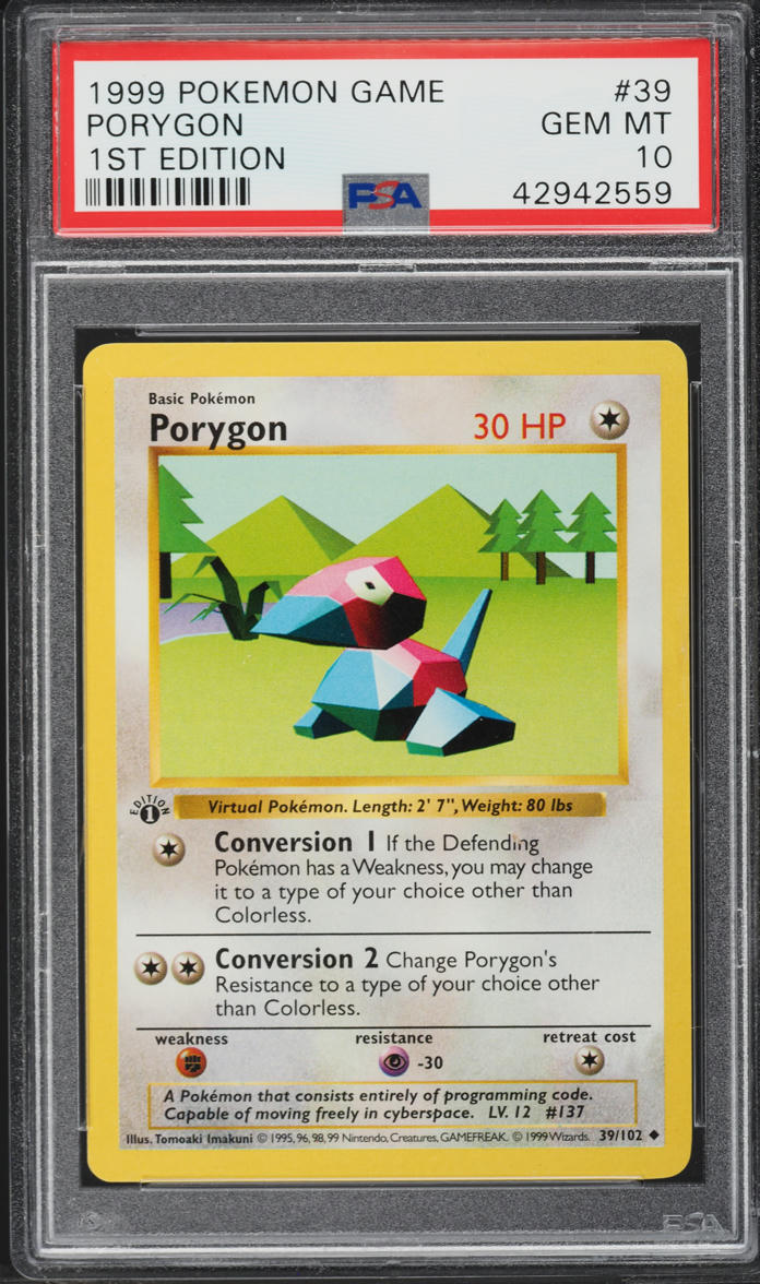 1999 Pokemon Base Set Shadowless 1st Edition Porygon #39 PSA 10 GEM MINT