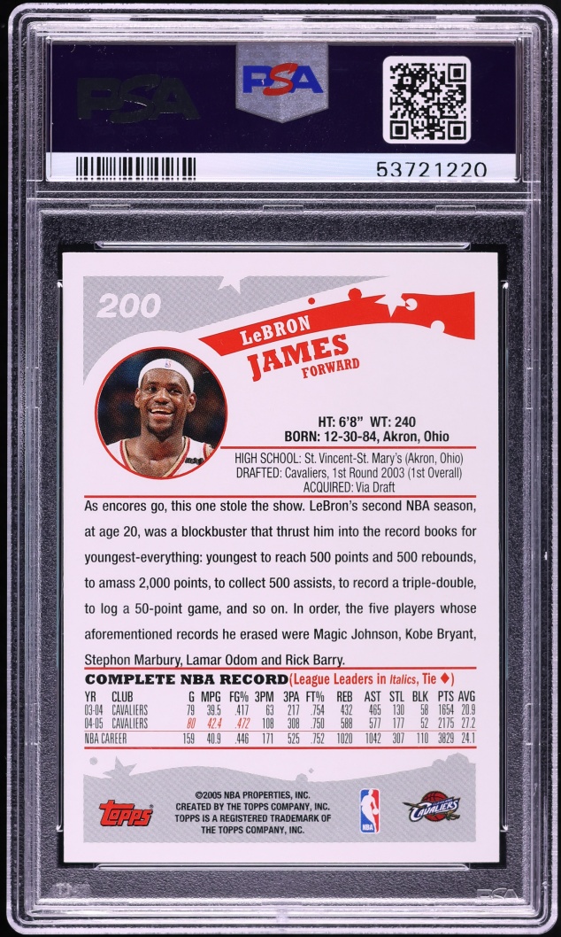 2005 Topps Basketball LeBron James #200 PSA 9 MINT