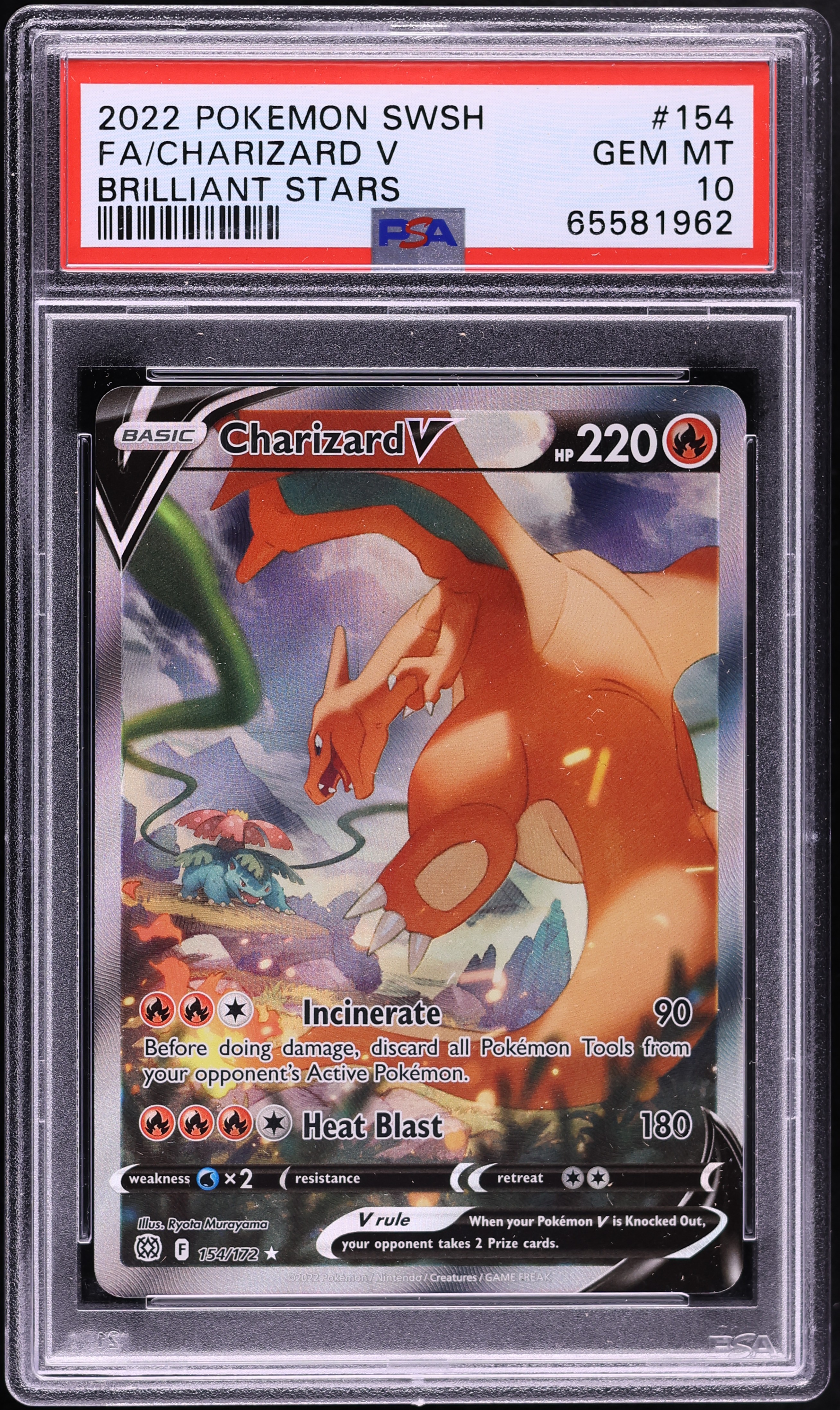 2022 Pokemon Sword & Shield Brilliant Stars Full Art Charizard V #154 PSA 10 GEM MINT