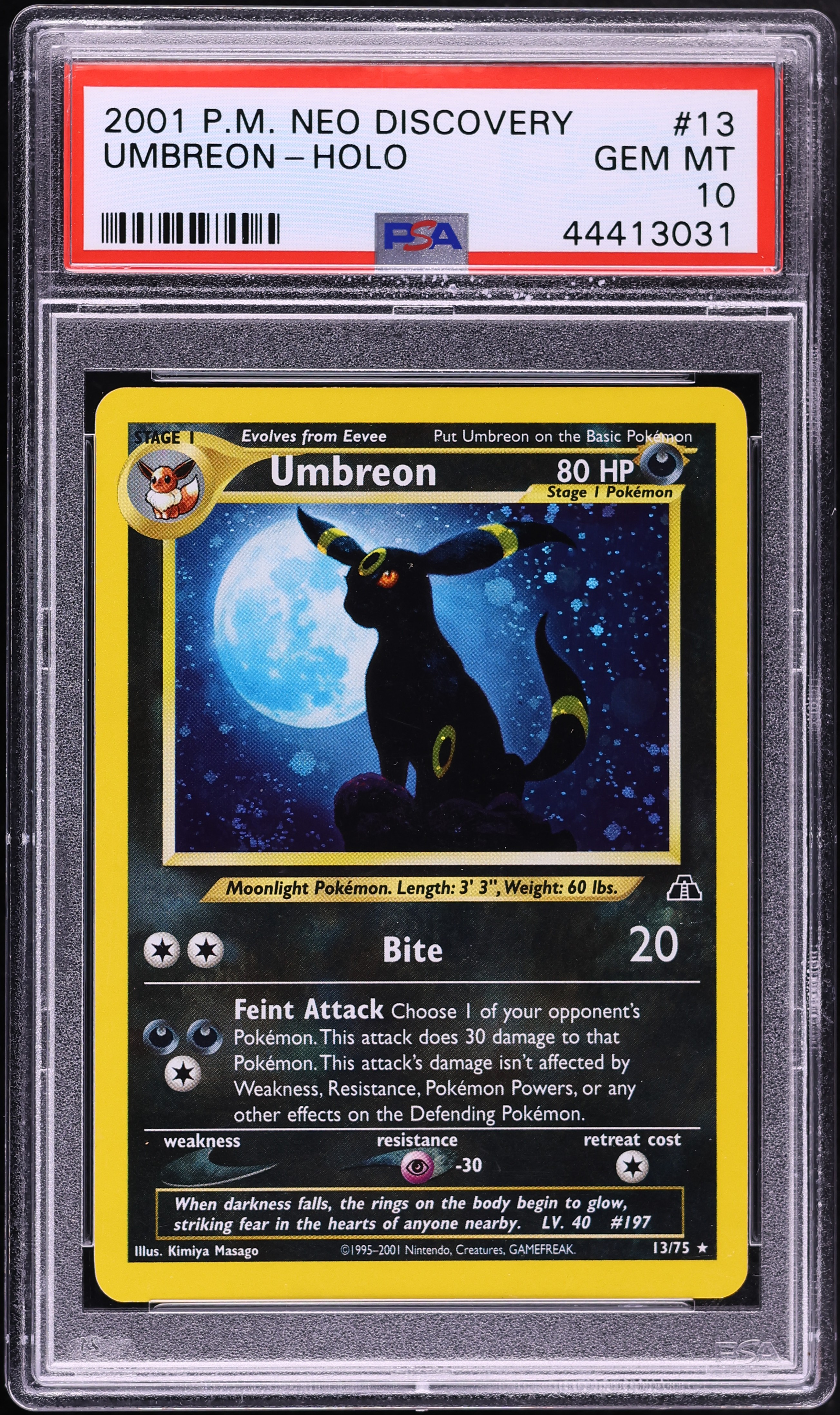 2001 Pokemon Neo Discovery Holo Umbreon #13 PSA 10 GEM MINT