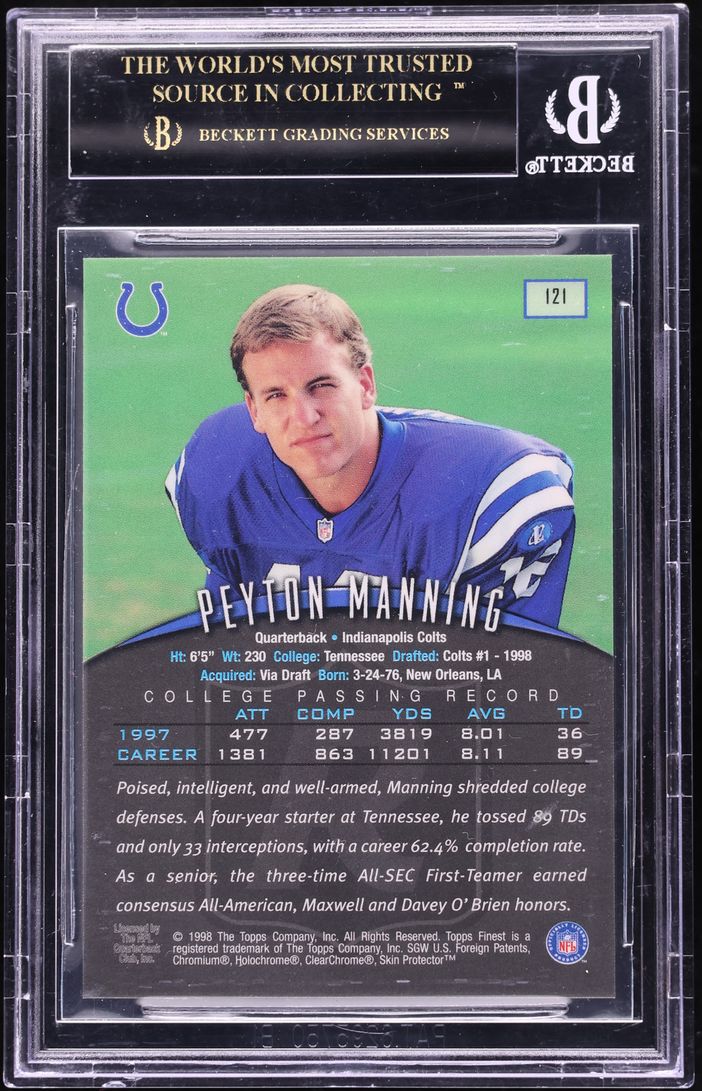 1998 Finest Football Peyton Manning ROOKIE #121 BGS 10 BLACK LABEL