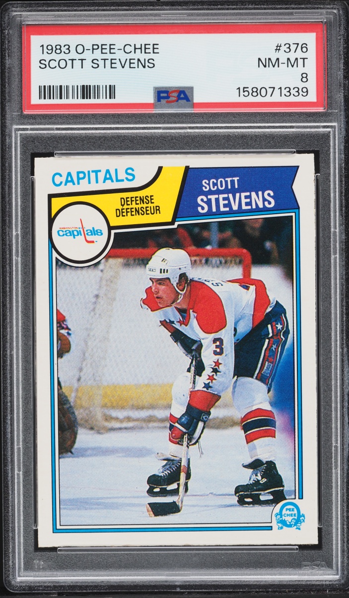 1983 O-Pee-Chee Hockey Scott Stevens ROOKIE #376 PSA 8 NM-MT