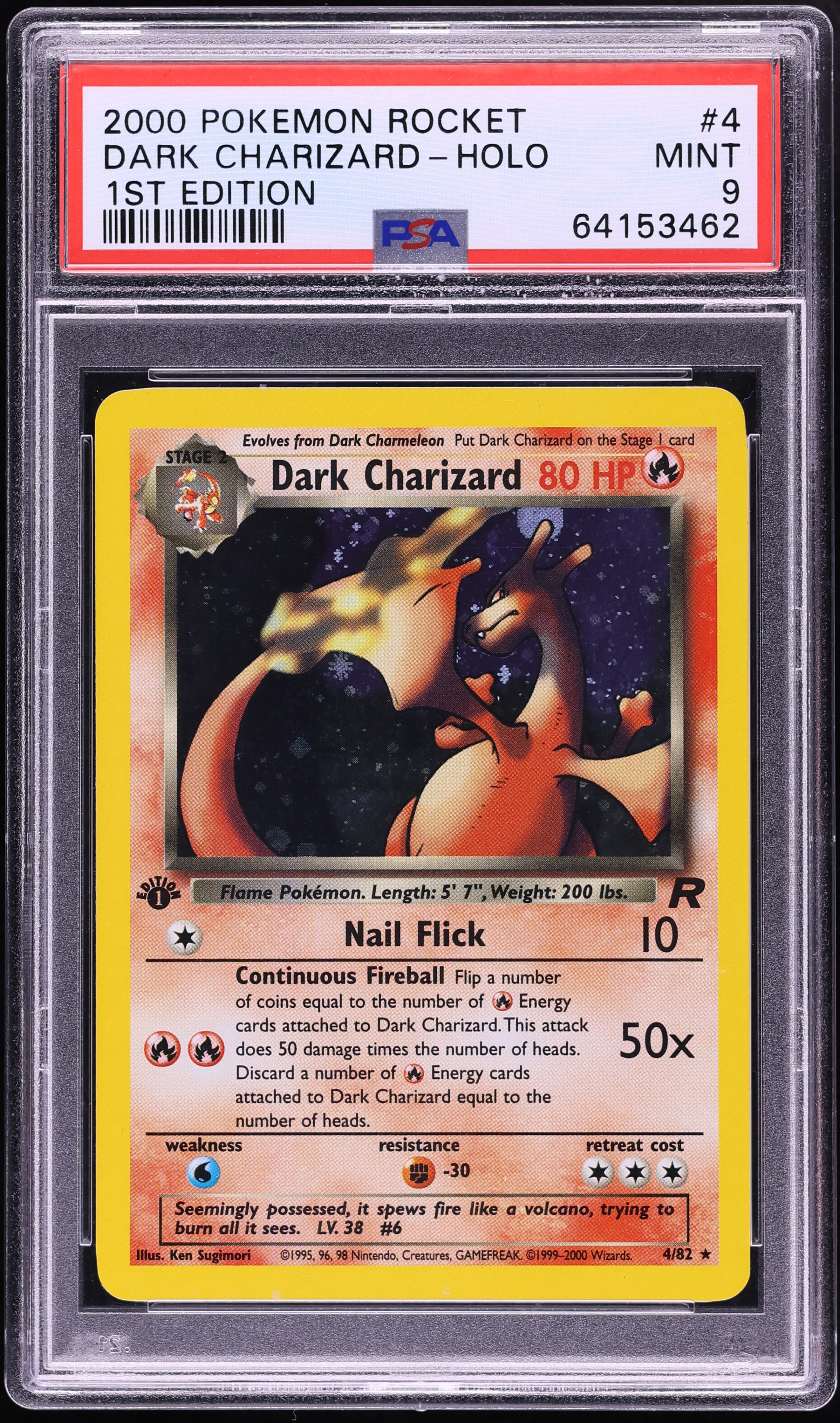 2000 Pokemon Team Rocket 1st Edition Holo Dark Charizard #4 PSA 9 MINT