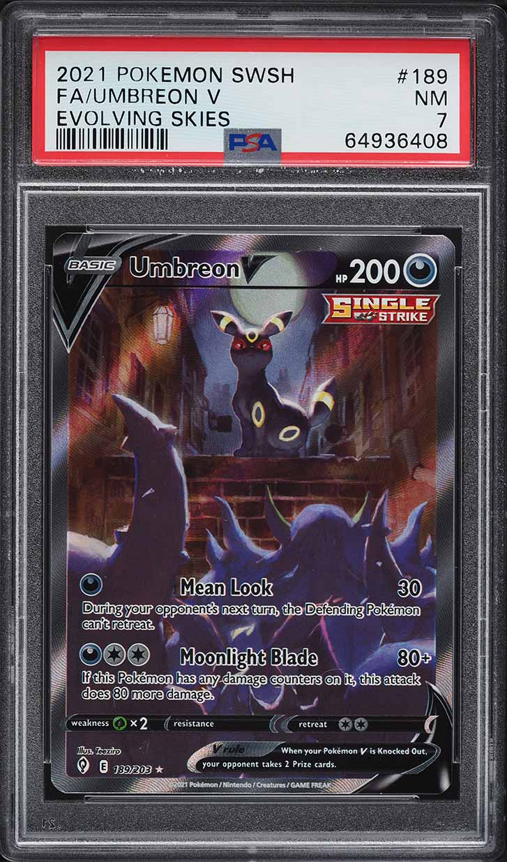2021 Pokemon Sword & Shield Evolving Skies Alt Art Umbreon V #189 PSA 7 NRMT