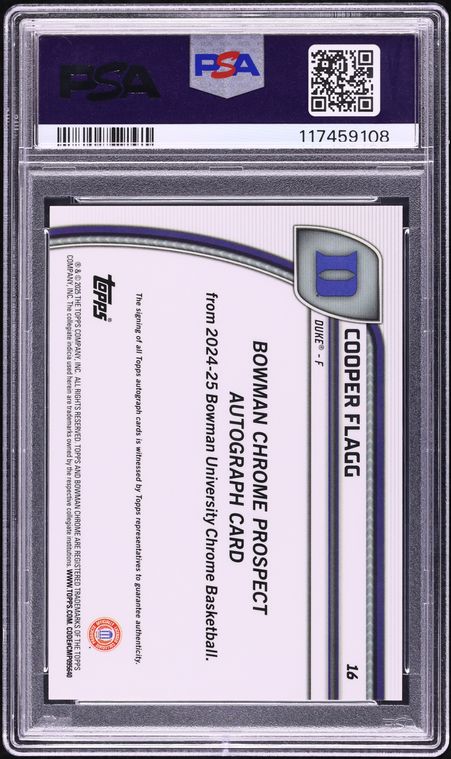 2024 Bowman Chrome U Red Stealth Ref. Cooper Flagg ROOKIE AUTO DNA 10 1/1 PSA 10