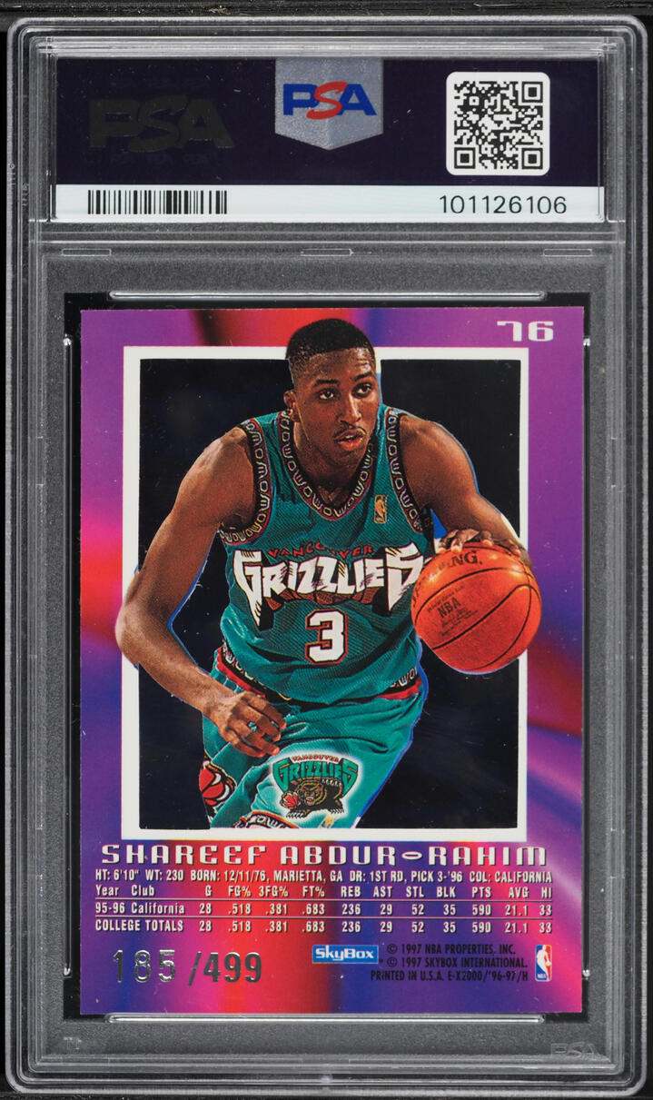 1996 Skybox E-X2000 Credentials Shareef Abdur-Rahim ROOKIE /499 #76 PSA AUTH - Photo 2