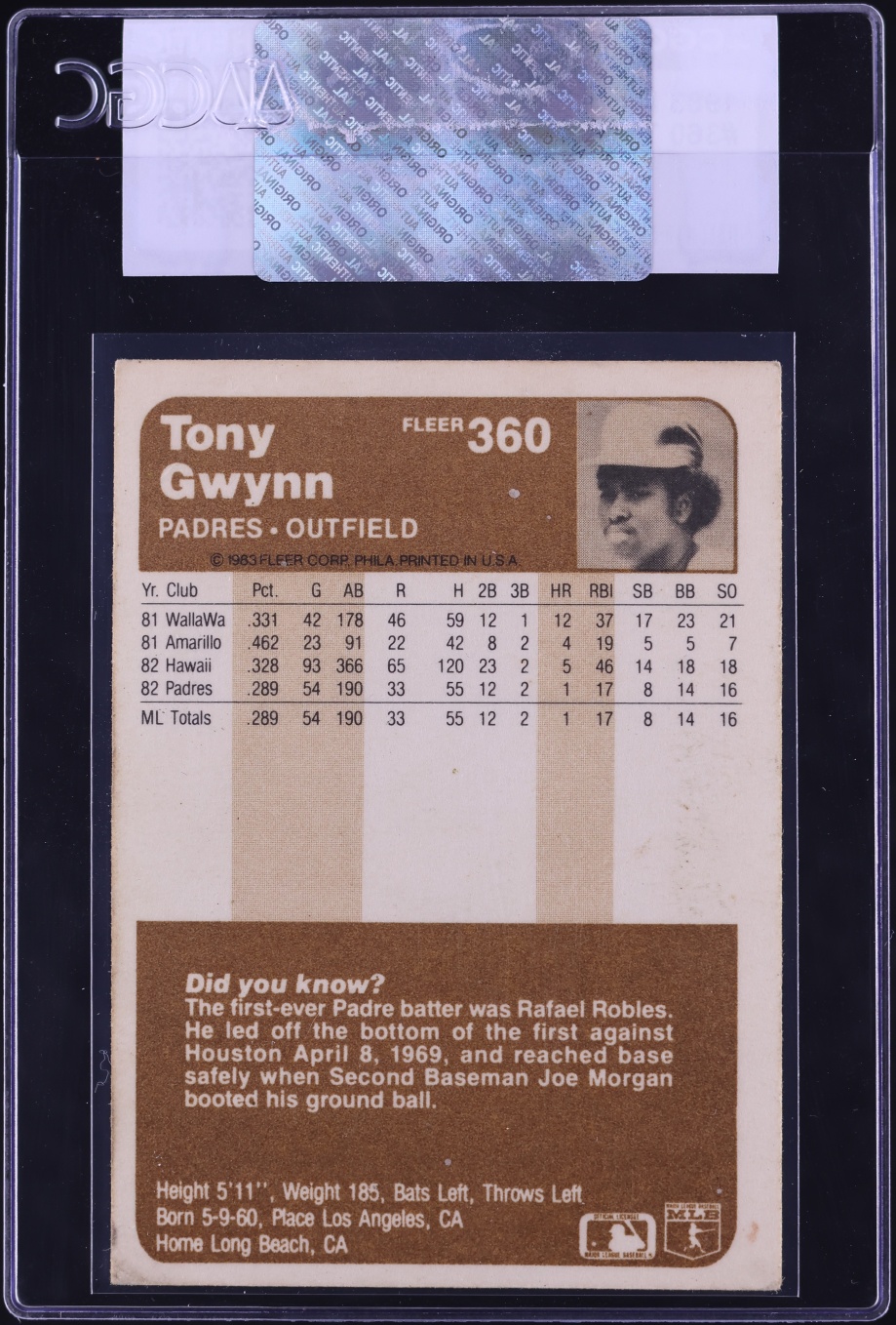 1983 Fleer Tony Gwynn ROOKIE #360 CGC AUTH