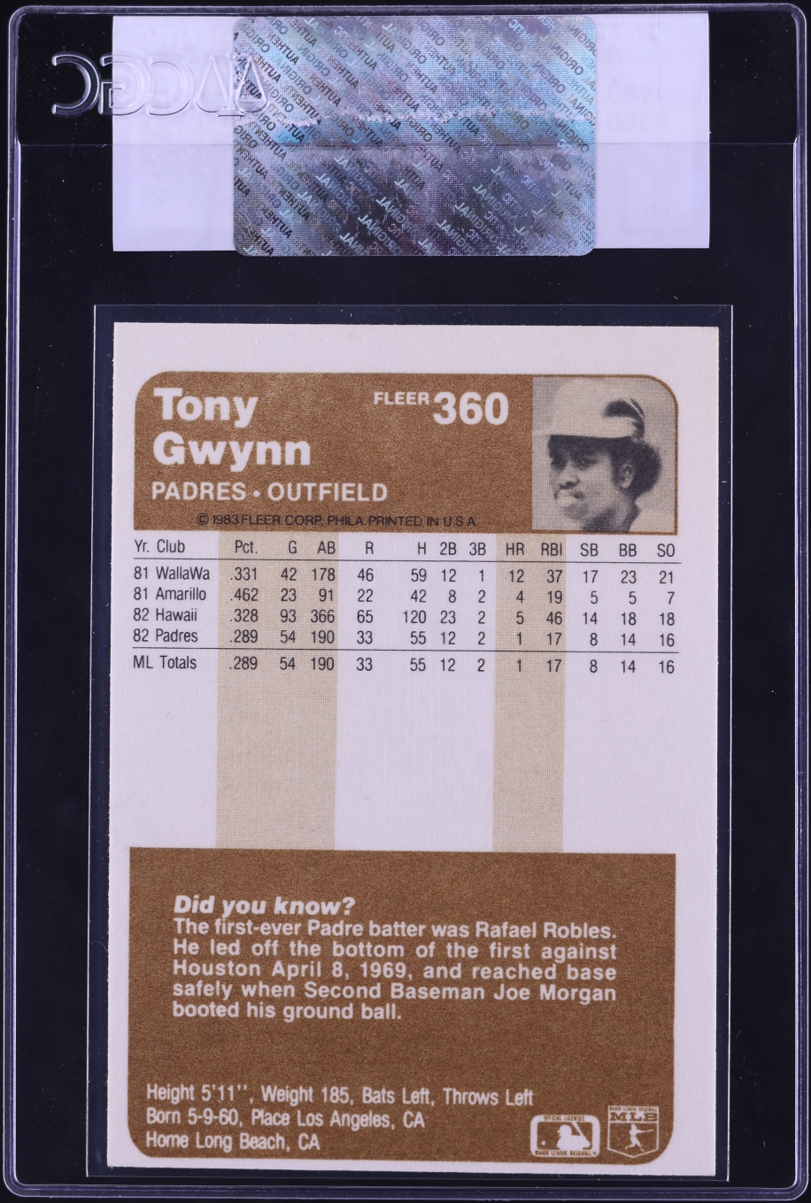 1983 Fleer Tony Gwynn ROOKIE #360 CGC AUTH