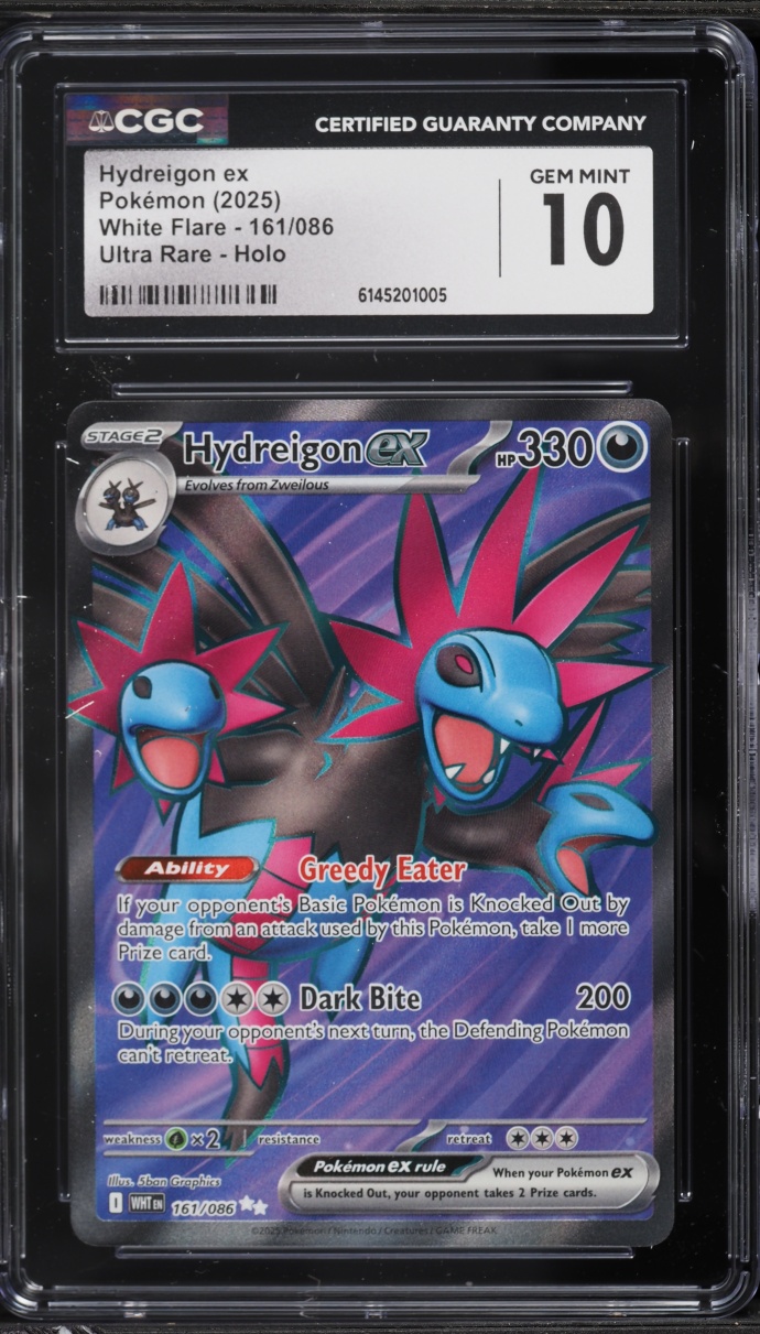 2025 Pokemon Scarlet & Violet White Flare Full Art Hydreigon ex #161 CGC 10 GEM MINT