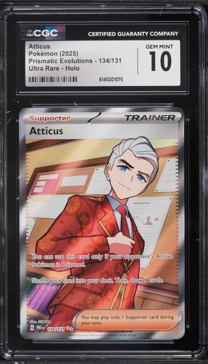 2025 Pokemon Scarlet & Violet Prismatic Evolutions Full Art Atticus #134 CGC 10 GEM MINT
