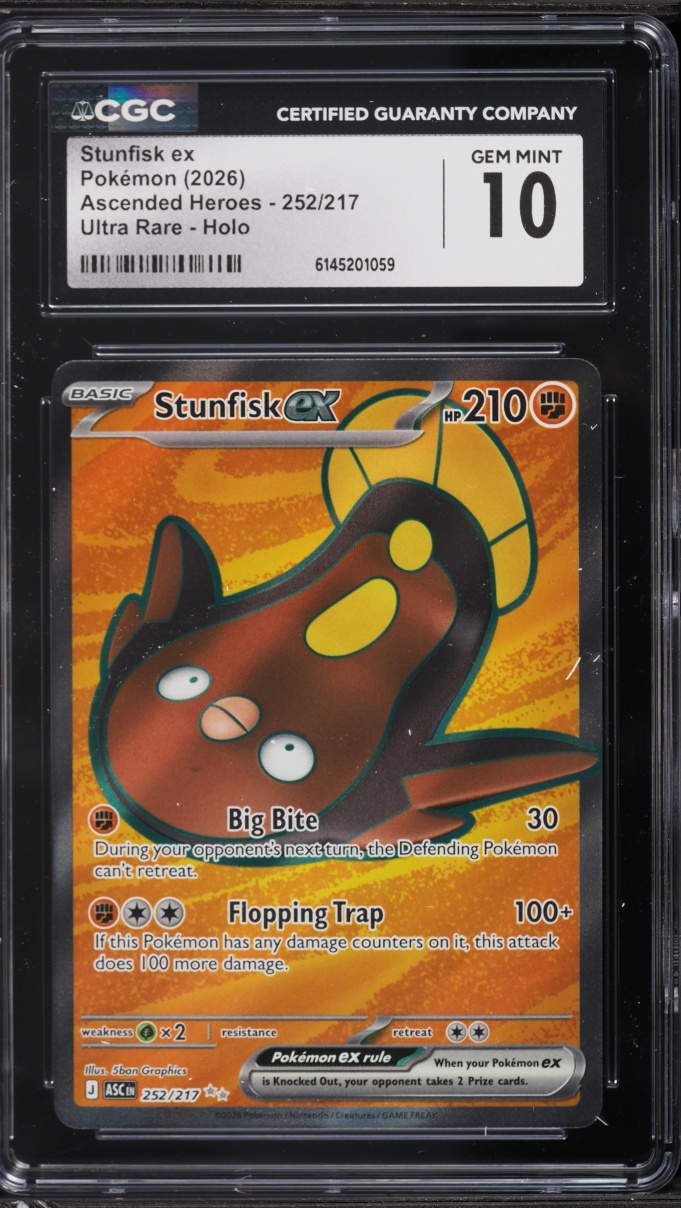 2026 Pokemon Mega Evolution Ascended Heroes Full Art Stunfisk Ex #252 CGC 10 GEM MINT