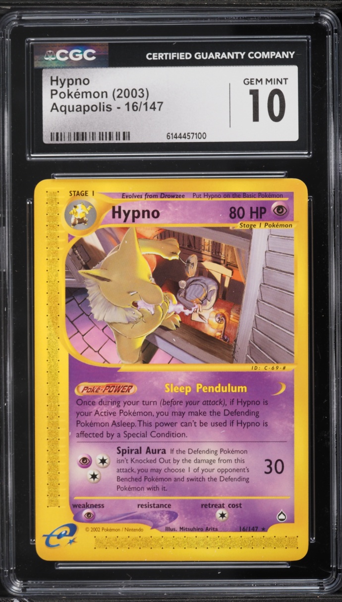 2003 Pokemon Aquapolis Hypno #16 CGC 10 GEM MINT