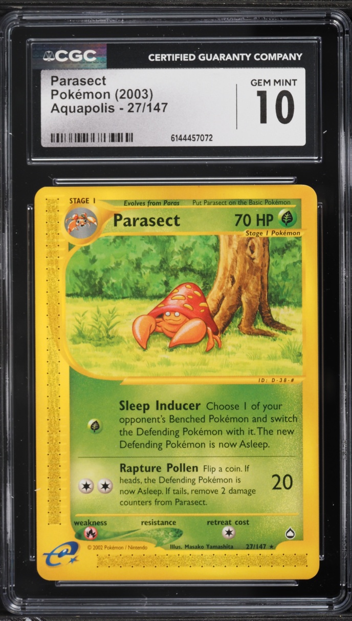 2003 Pokemon Aquapolis Parasect #27 CGC 10 GEM MINT