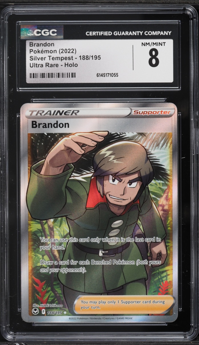 2022 Pokemon Sword & Shield Silver Tempest Full Art Brandon #188 CGC 8 NM-MT