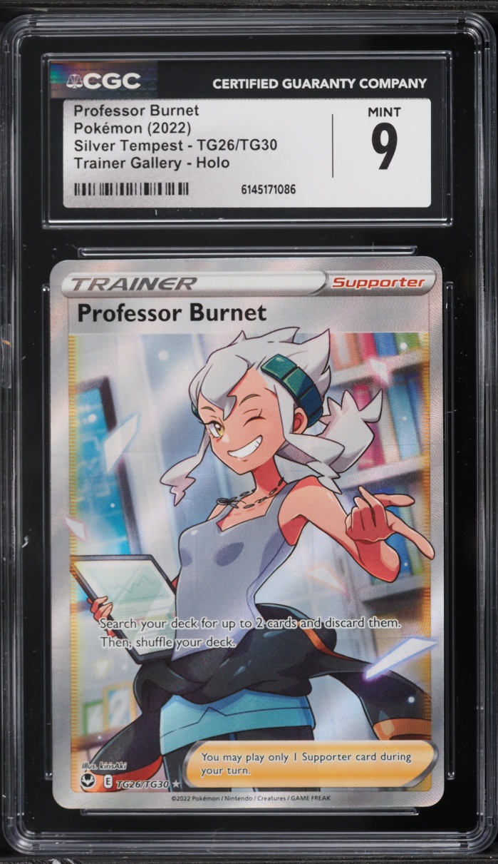 2022 Pokemon Sword & Shield Silver Tempest Full Art Professor Burnet #TG26 CGC 9 MINT