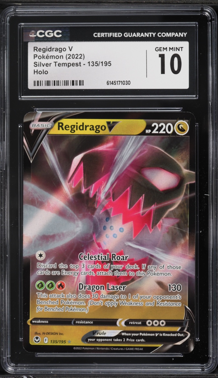2022 Pokemon Sword & Shield Silver Tempest Holo Regidrago V #135 CGC 10 GEM MINT