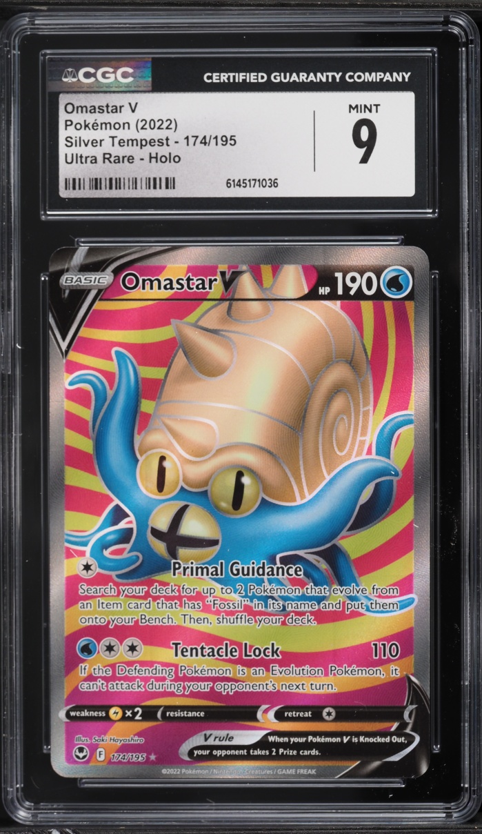 2022 Pokemon Sword & Shield Silver Tempest Full Art Omastar V #174 CGC 9 MINT