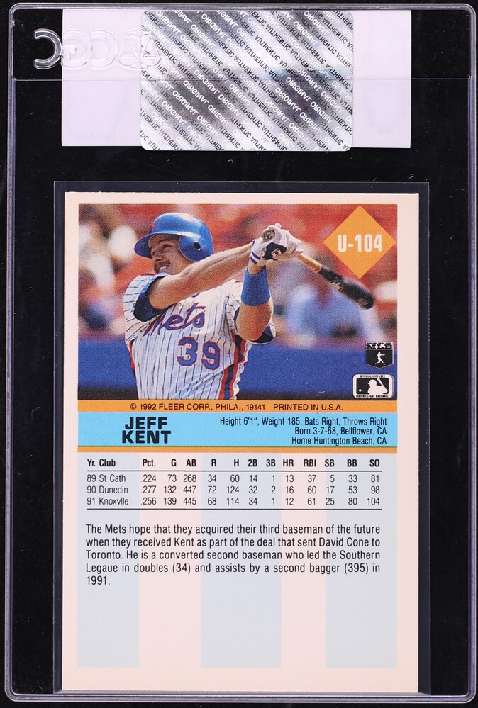 1992 Fleer Update Jeff Kent #U-104 CGC AUTH