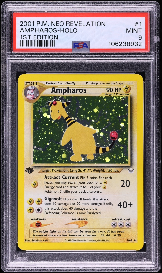 2001 Pokemon Neo Revelation 1st Edition Holo Ampharos #1 PSA 9 MINT