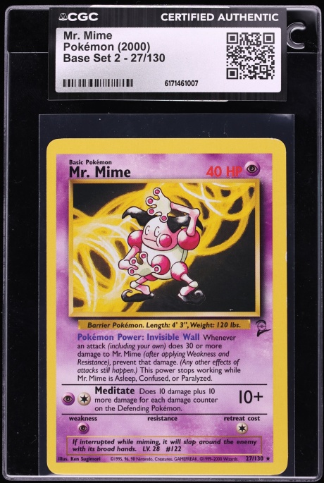 2000 Pokemon Base Set 2 Mr. Mime #27 CGC AUTH