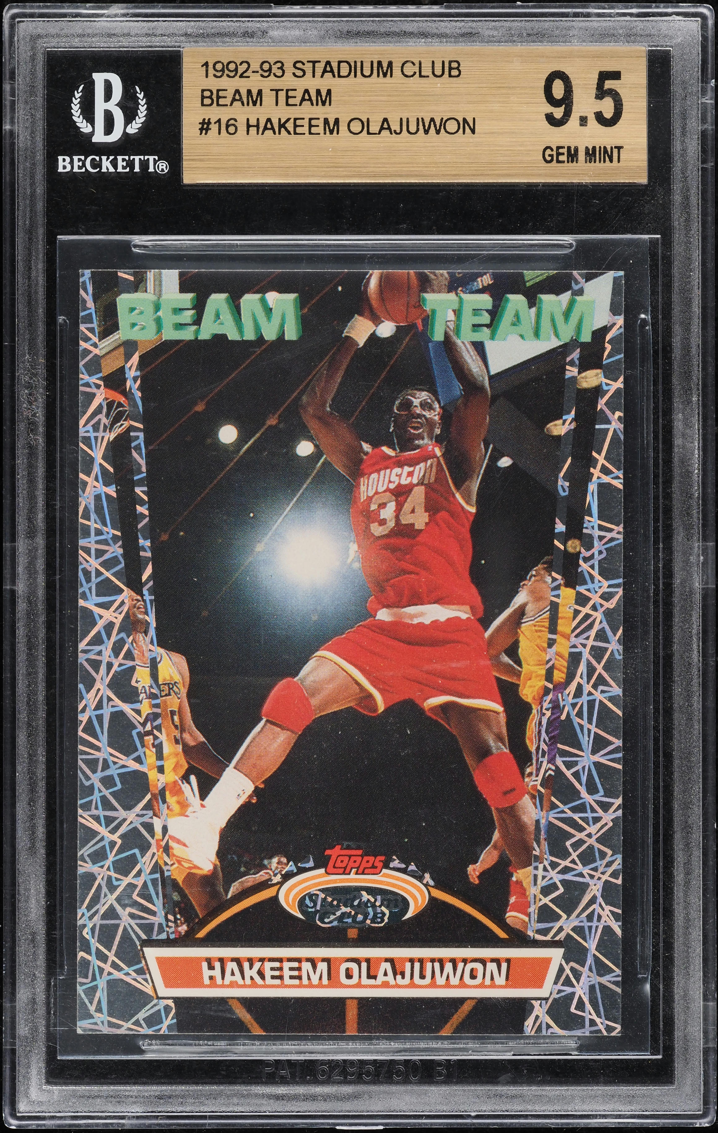 1992 Stadium Club Beam Team Hakeem Olajuwon #16 BGS 9.5 GEM MINT - Photo 1