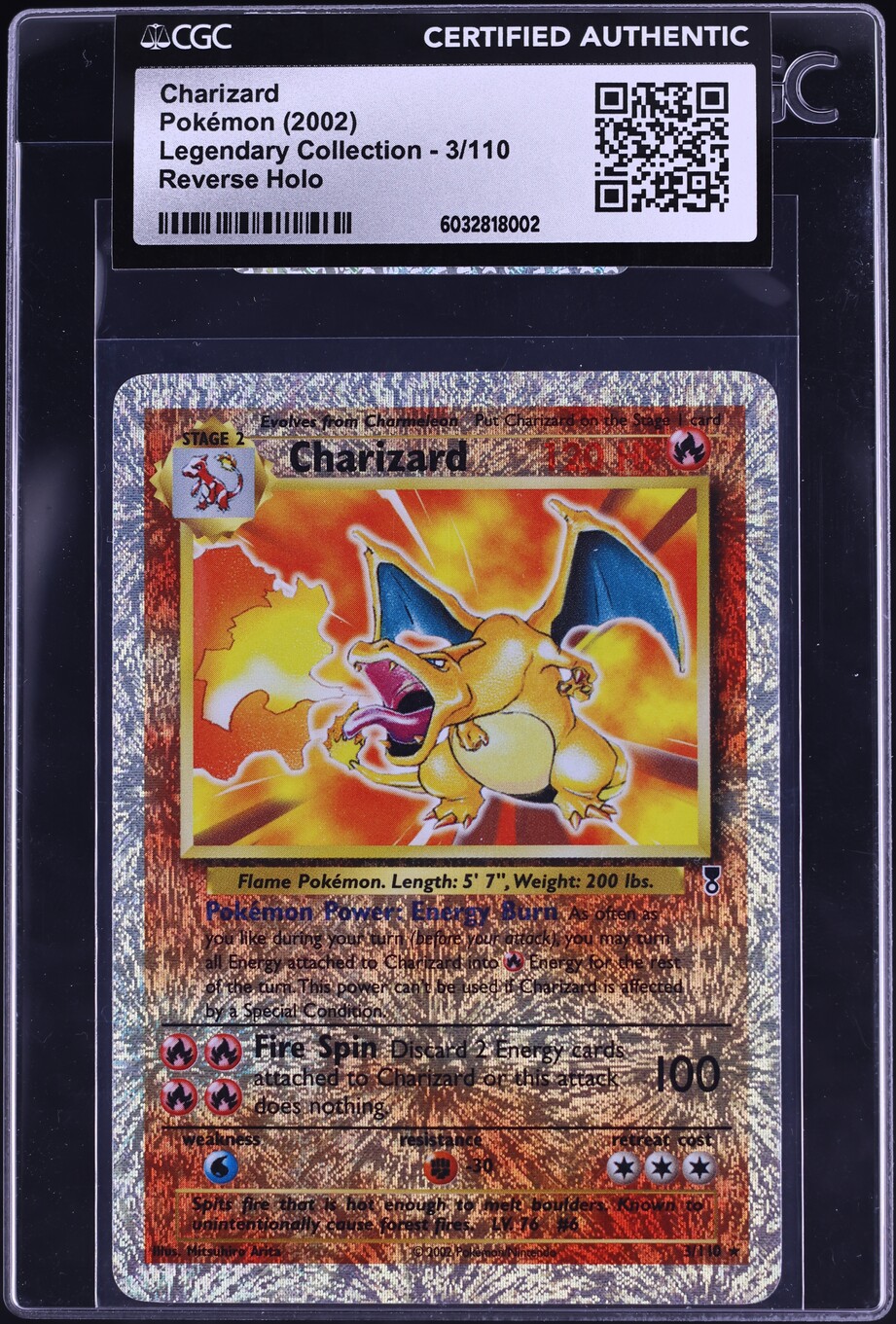 2002 Pokemon Legendary Collection Reverse Holo Charizard #3 CGC AUTH