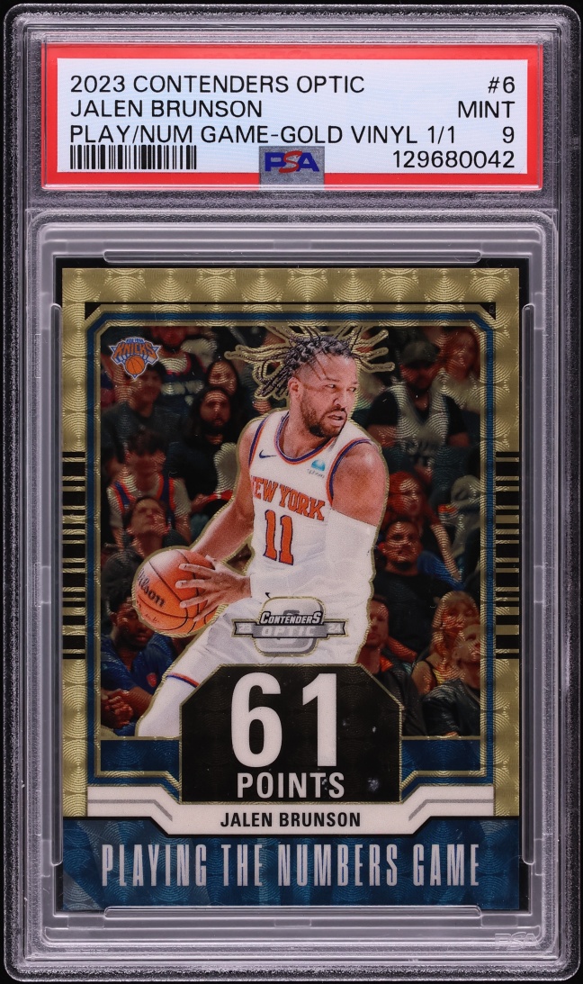 2023 Panini Contenders Optic Playing The Numbers Game Gold Vinyl Jalen Brunson 1/1 #6 PSA 9