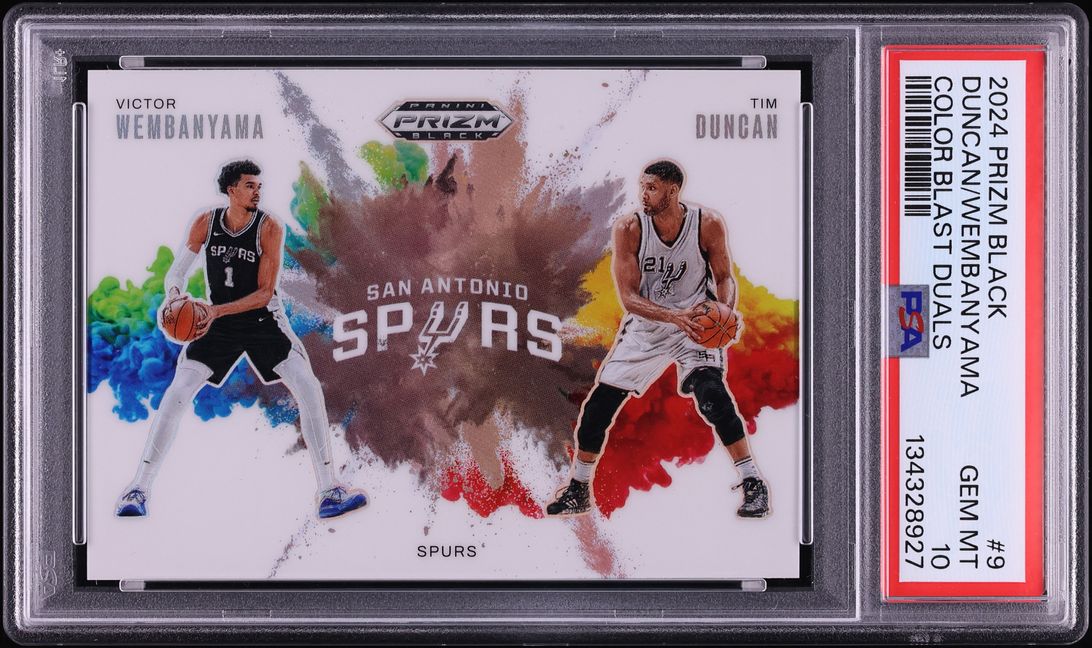 2024 Panini Prizm Black Color Blast Duals Victor Wembanyama & Tim Duncan #9 PSA 10 GEM MINT