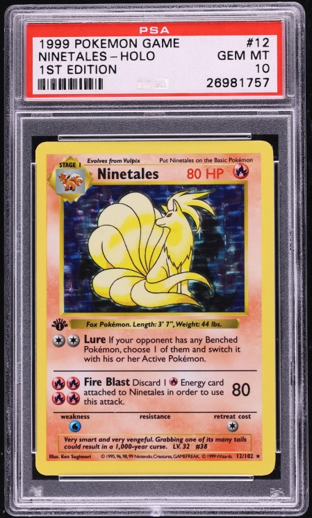 1999 Pokemon Base Set Shadowless 1st Edition Holo Ninetales #12 PSA 10 GEM MINT