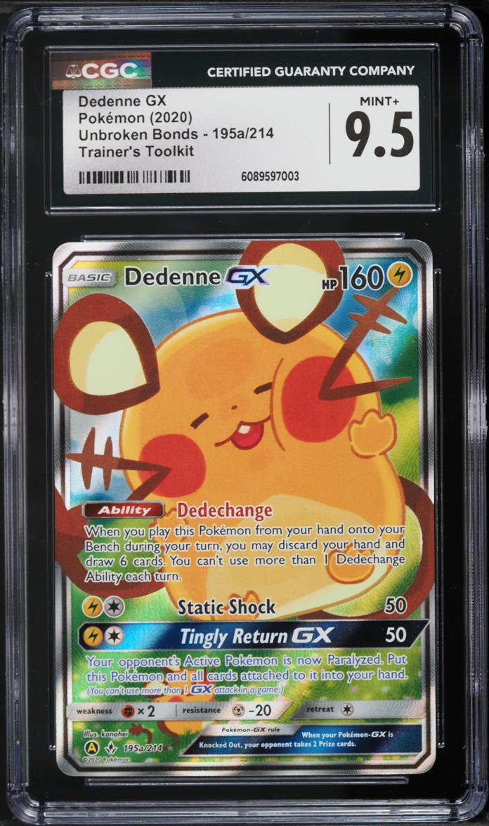 2020 Pokemon SM Unbroken Bonds Trainer's Toolkit Full Art Dedenne GX #195a CGC 9.5 MINT+