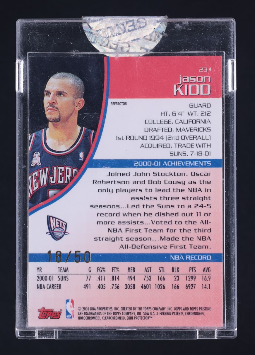 2001 Topps Pristine Refractor Jason Kidd /50 #23 MBA AUTH