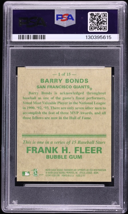 1997 Fleer Goudey Greats Foil Barry Bonds #1 PSA 9 MINT - Photo 2