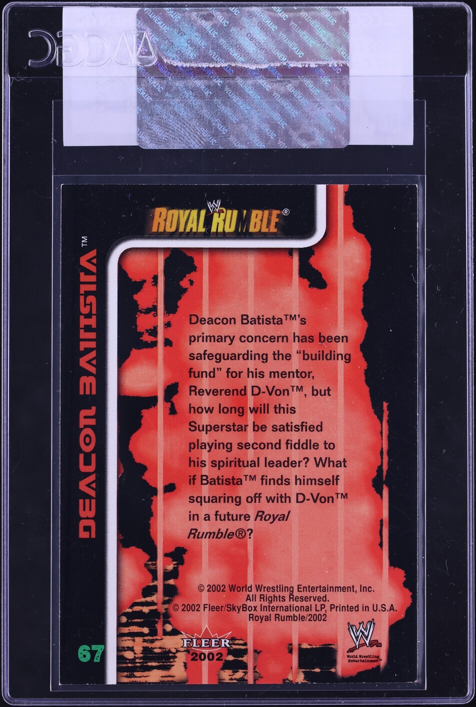 2002 Fleer WWE Royal Rumble Deacon Batista #67 CGC AUTH