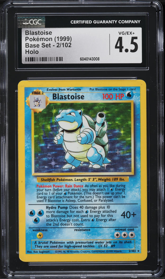 1999 Pokemon Base Set Holo Blastoise #2 CGC 4.5 VGEX+