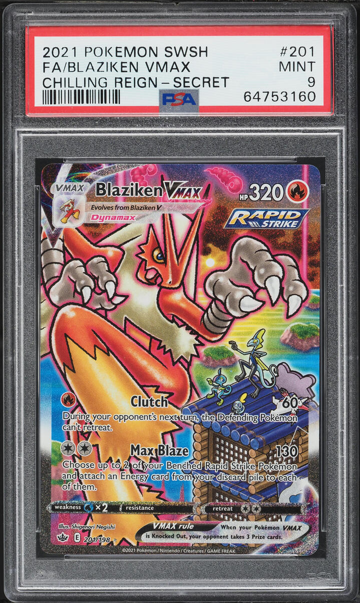 2021 Pokemon Sword & Shield Chilling Reign Full Art Blaziken VMAX #201 PSA 9 MINT