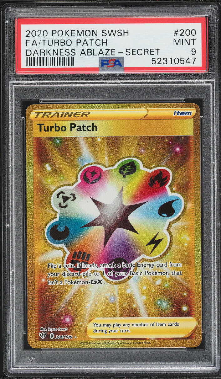 2020 Pokemon SWSH Darkness Ablaze Gold Rare Turbo Patch #200 PSA 9 MINT