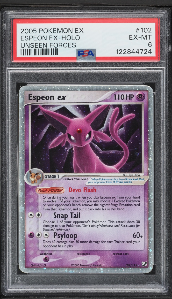 2005 Pokemon EX Unseen Forces Holo Espeon ex #102 PSA 6 EXMT