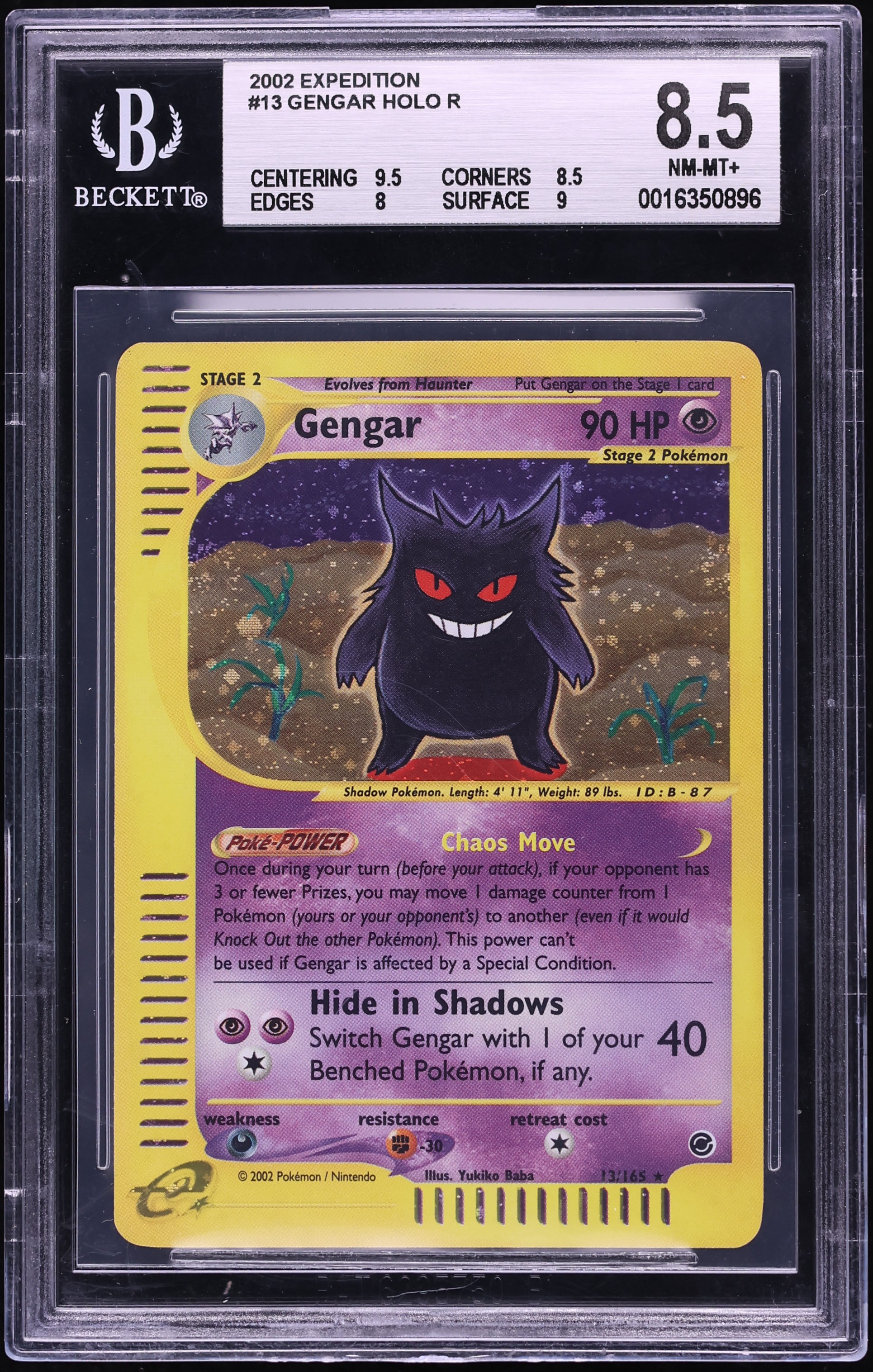 2002 Pokemon Expedition Holo Gengar #13 BGS 8.5 NM-MT+