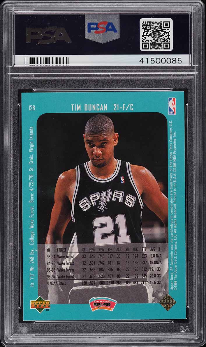 1997 SP Authentic Basketball Tim Duncan ROOKIE #128 PSA 10 GEM MINT