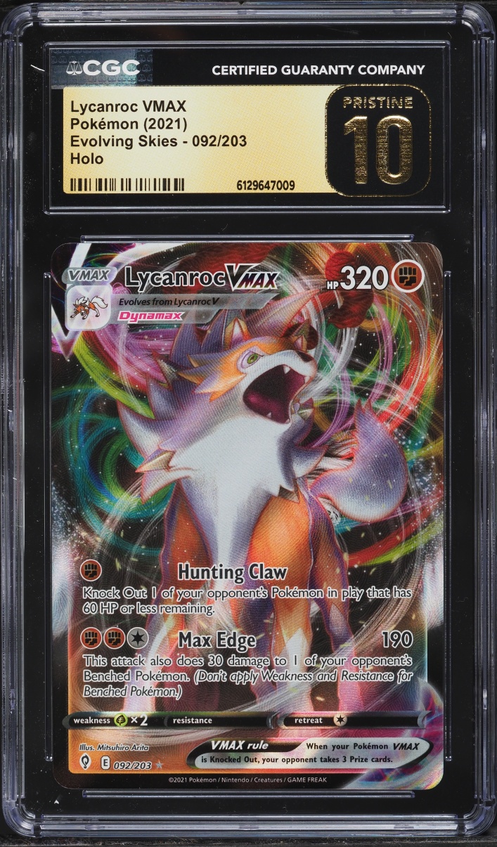 2021 Pokemon Sword & Shield Evolving Skies Full Art Lycanroc VMAX #92 CGC 10 PRISTINE