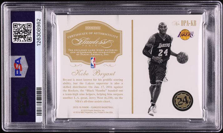 2015 Panini Flawless Sapphire Kobe Bryant PATCH AUTO DNA 10 /10 #DPA-KB PSA AUTH